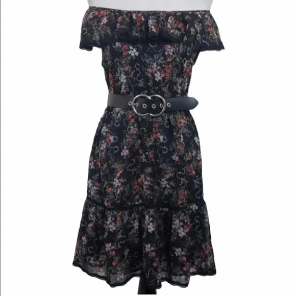 MIM M black‎ floral off the shoulder dress - Picture 1 of 8